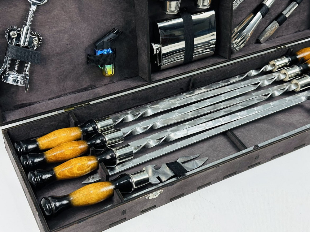 Подарунковий набір шампурів в кейсі ВУД НА 30 ПРЕДМЕТІВ Подарункові набори шампурів на подаруноу другу Тернопіль - фото 3