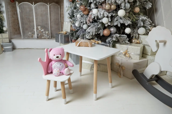 Дитячий прямокутний столик (Білий) та стільчик Корона (Розовая) Вінниця