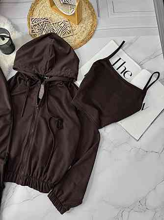 Женский повседневный костюм тройка: кофта топ и штаны двунить. Шоколад, 42/44 Одесса