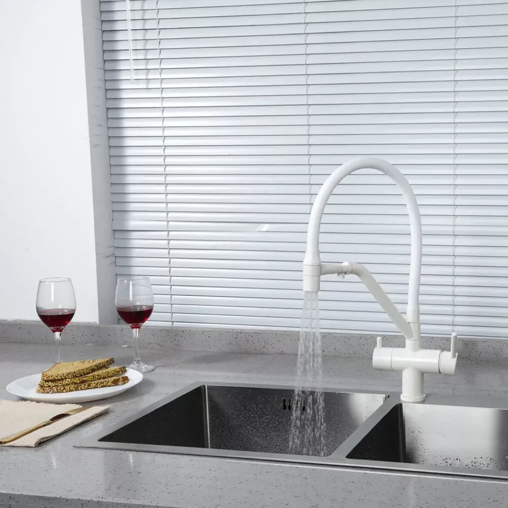 Смеситель для кухни с подключением к фильтру GAPPO G4398-88 и гибким изливом, белый. Киев - изображение 2