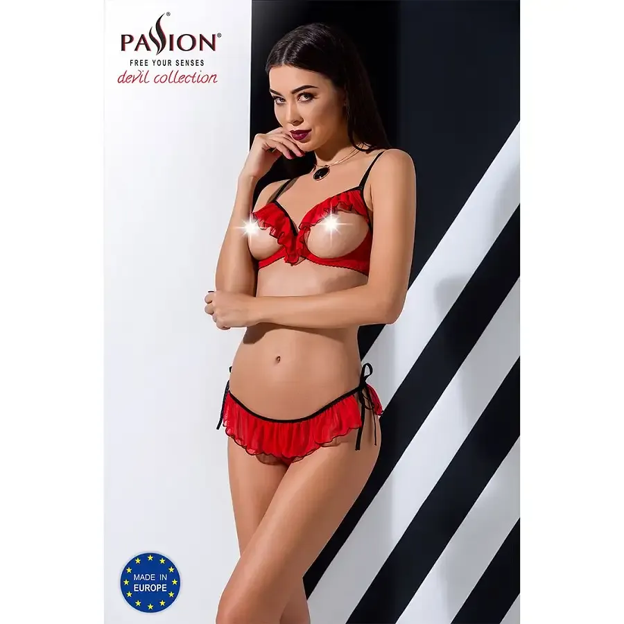 Комплект білизни Passion Exclusive CHERRY SET OpenBra S/M, red, відкритий ліф, трусики-спідничка Львів - фото 3
