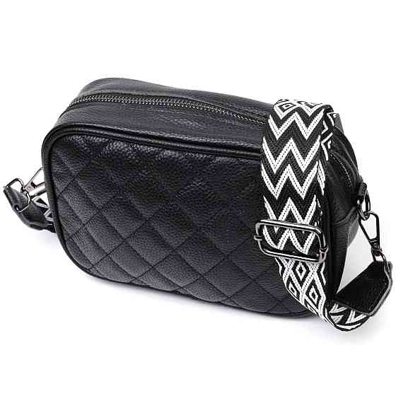 Классическая кожаная женская сумка через плечо на одно отделение Vintage 22387 Черная Киев