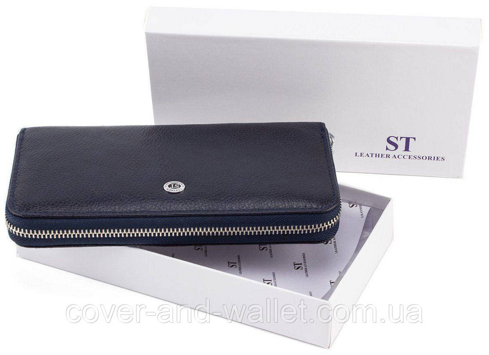 Кожаный кошелек на змейке большого размера синего цвета ST Leather Киев - изображение 10