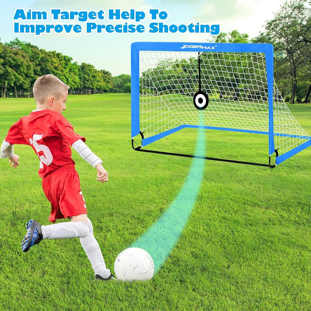 Футбольные ворота JOGENMAX JS2019 Синий Pop-up 120×90×90 см набор 2 шт с мишенью 6 конусов LED сумка Киев - изображение 4