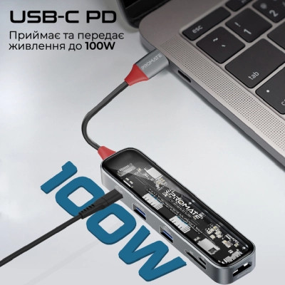 Концентратор Promate USB-C 7-in-1 Promate transhub-lite (transhub-lite) Вінниця - фото 3