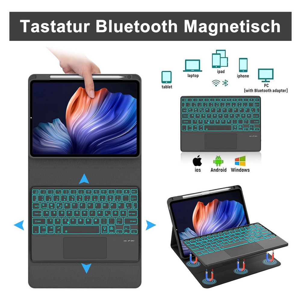 Клавіатурний чохол для iPad Air 11 / iPad Pro 11 чорний з тачпадом QWERTY з RGB підсвічуванням знімна бездротова Київ - фото 4
