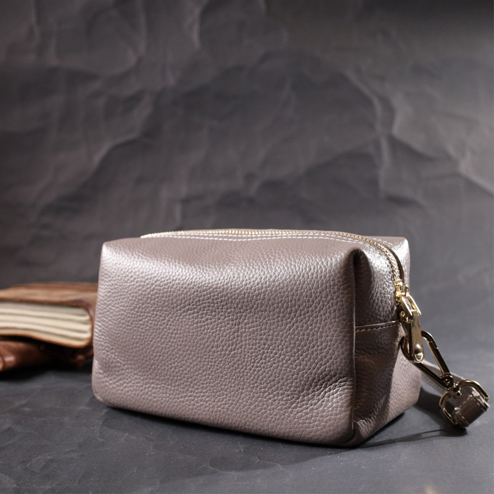 Женская интересная сумка с двумя ремнями из натуральной кожи Vintage 22275 Серый Киев - изображение 8