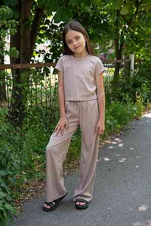 Костюм для дівчаток штани + футболка літня, бежева бавовна, топ Київ