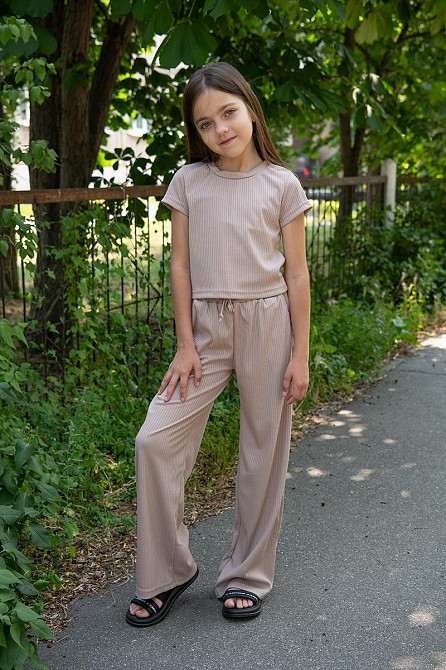 Костюм для дівчаток штани + футболка літня, бежева бавовна, топ Київ - фото 4