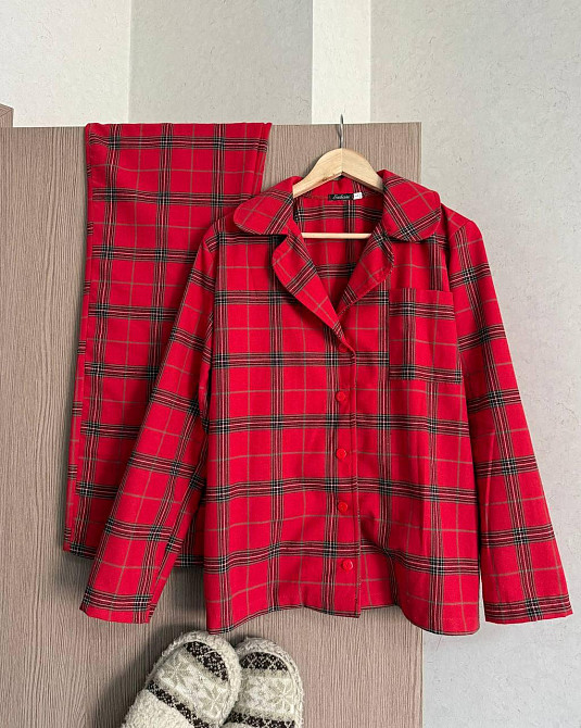 Женская уютная домашняя пижама в клетку байка 48/50 Одесса - изображение 3