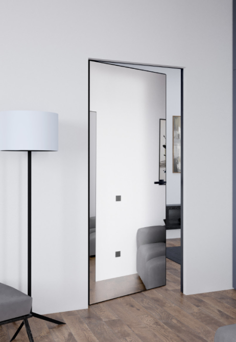 Межкомнатные двери скрытого монтажа с зеркалом Abwehr Smart Invisible Outside Кромка алюминий серый 720х2005мм Киев - изображение 1