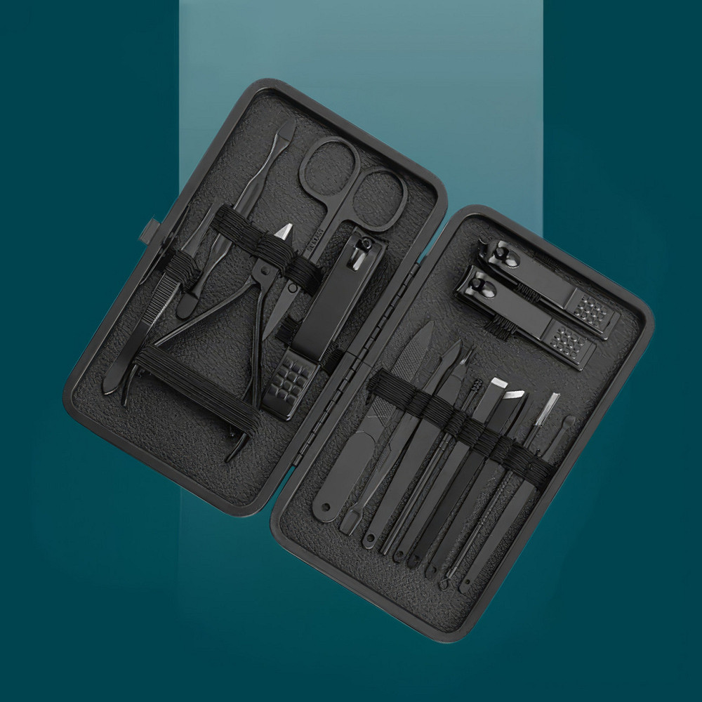 Набір інструментів для манікюру і педикюру ножиці, пилочка, пінцет в кейсі професійний набір 16 шт, чорний Кам'янець-Подільський - фото 1