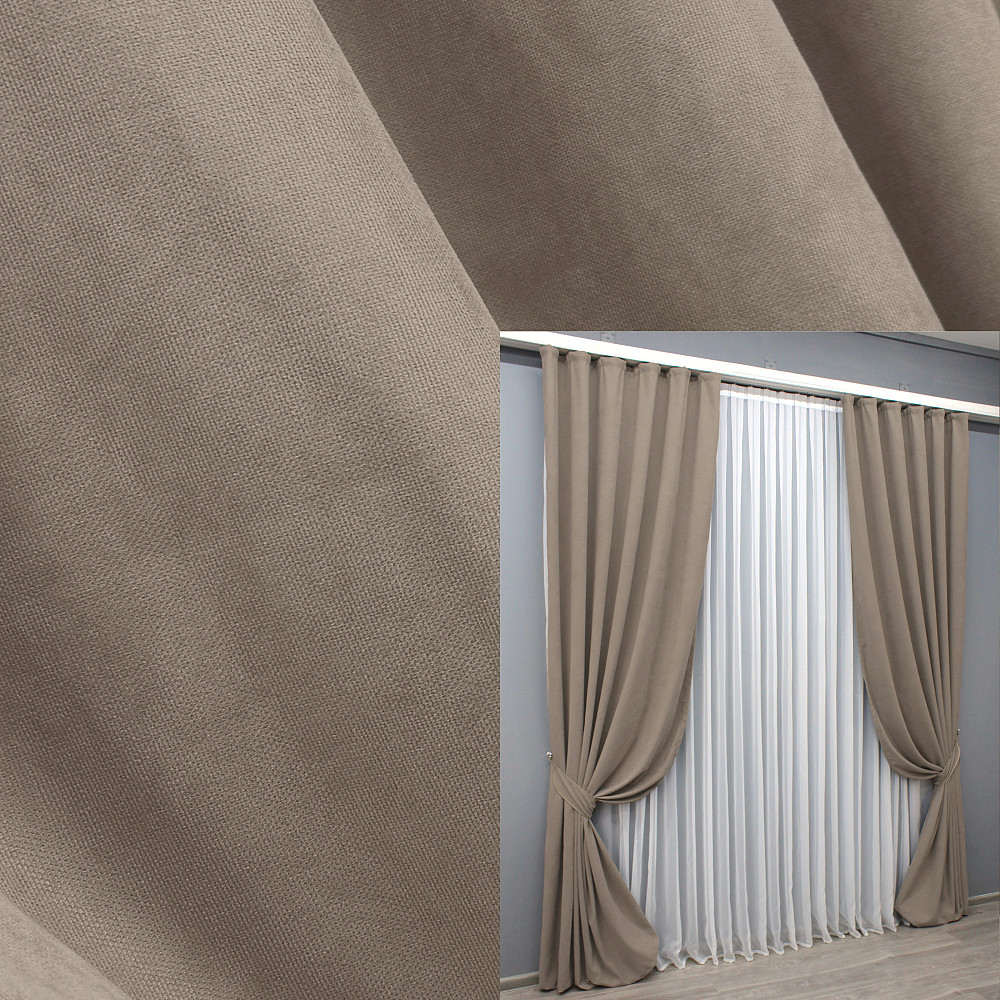 Комплект готових штор VR-Textil Мікровелюр Petek № 1487ш Какао 100х290 см 2 шт (31-828) Київ - фото 1