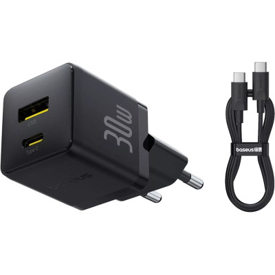 Зарядний пристрій Baseus 1xUSB-C 30W + 1xUSB + cable USB-C to USB-C 60W 1.0m (P1011160A113-01) Вінниця - фото 3