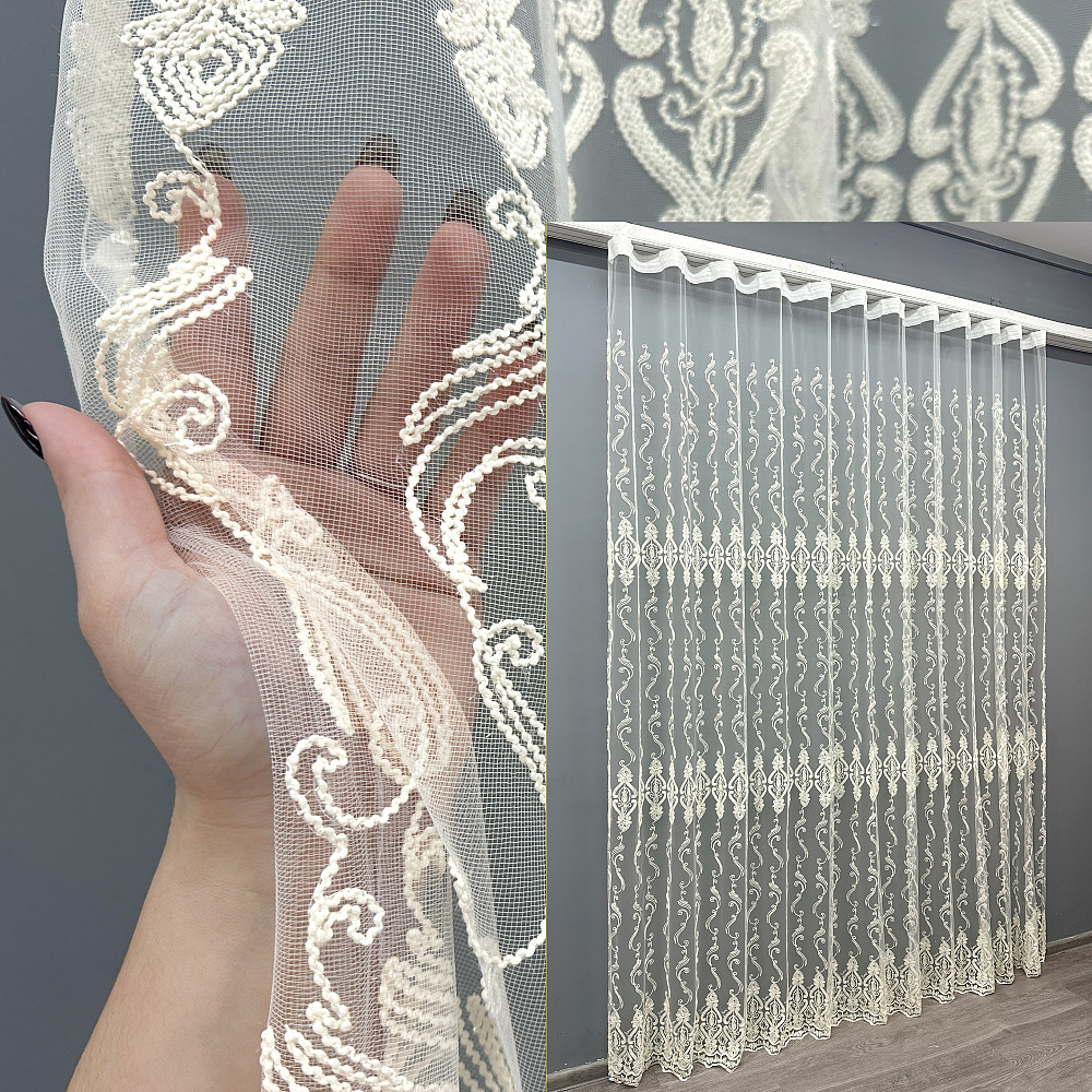 Тюль VR-Textil 1853т Фатин с вышивкой Корд Молочный 300х270 см (40-207) Киев - изображение 1
