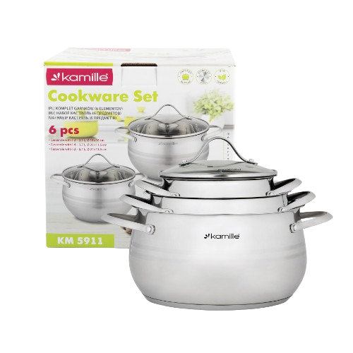 Набір каструль 6 предметів (каструлі 2,1/3,7/6,1л) нержавіюча сталь 5911 KAMILLE Житомир - изображение 9