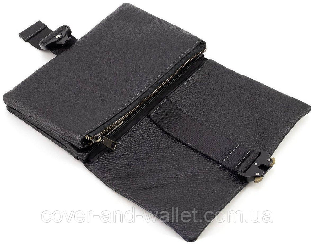 Стильная мужская барсетка через плечо из натуральной кожи в черном цвете Grande Pelle 731710 Киев - изображение 7