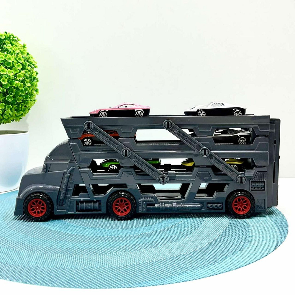 Трейлер-автовоз розкладний з набором машинок 6шт Чорний (K180A10) Чернігів - фото 7