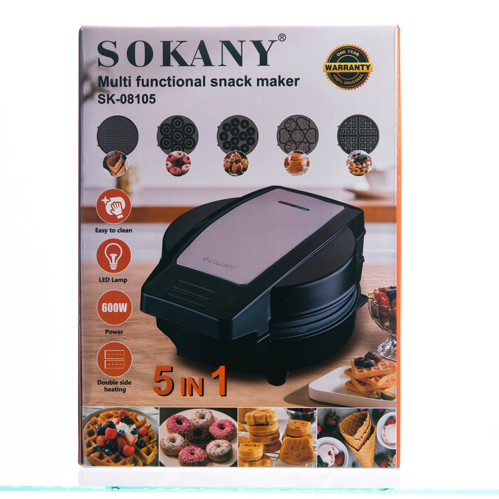 Мультипекарь Sokany SK-08105 5 в 1 600 Вт с антипригарными панелями: для вафель, коржей, пончиков, орешков, фигурного печенья Киев - изображение 10