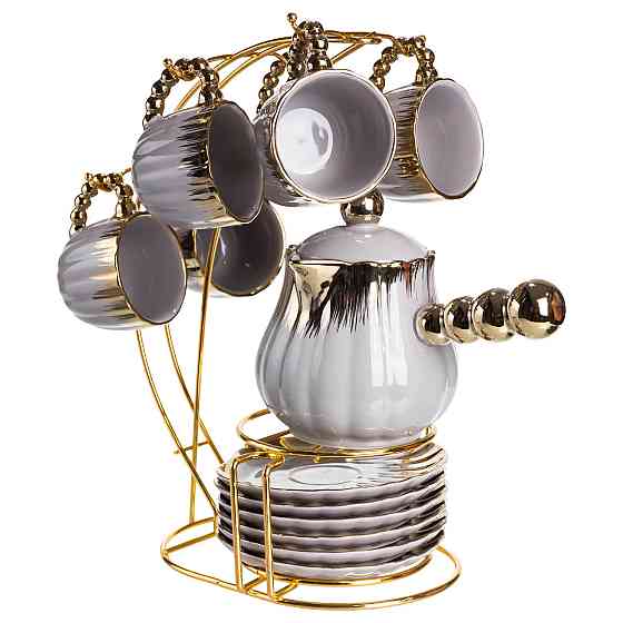 Кофейний сервіз на підставці, 6 чашок, сірий з золотом Київ