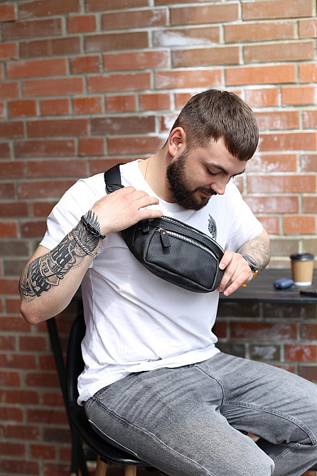 Чоловіча сумка-бананка на пояс з натуральної шкіри SL009 (Чорна) Суми - фото 7