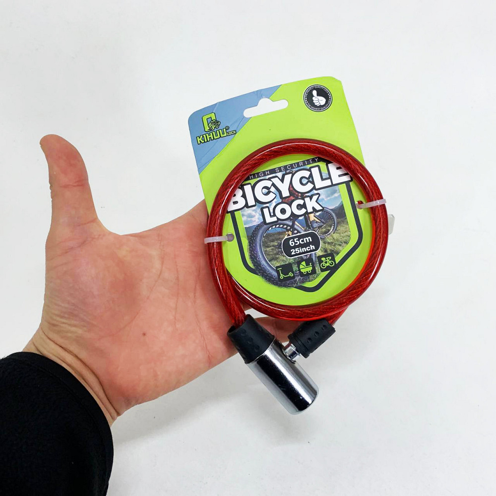 Замок велосипедный KIHUU LOCK 185, 10*65 тросовый, 2 ключа. Цвет: красный OZ-78 Львов - изображение 4