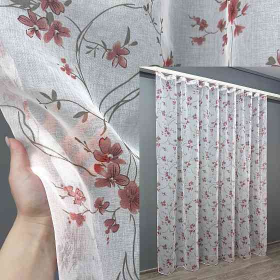 Тюль VR-Textil 1534т Flora Батист Белый с красно-коричневым 300х270 см (42-0445) Киев