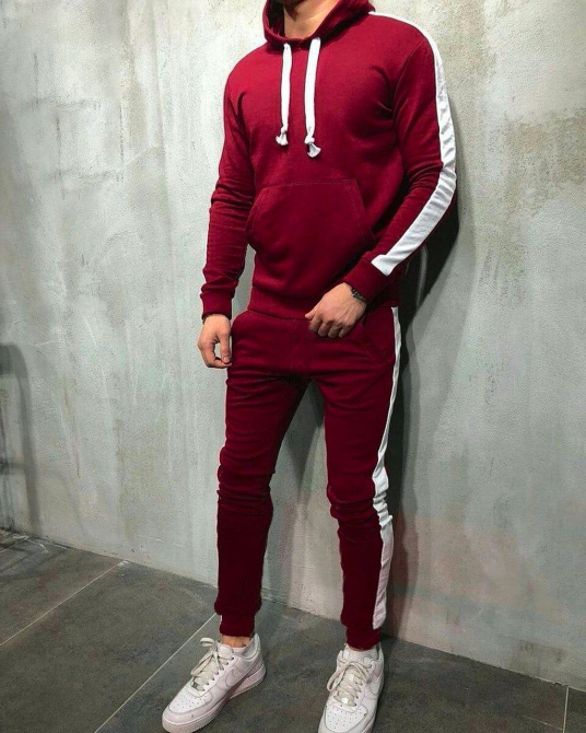 Костюм спортивний чоловічий лампаси весна Бордовийво-Білий XL Харків - фото 2