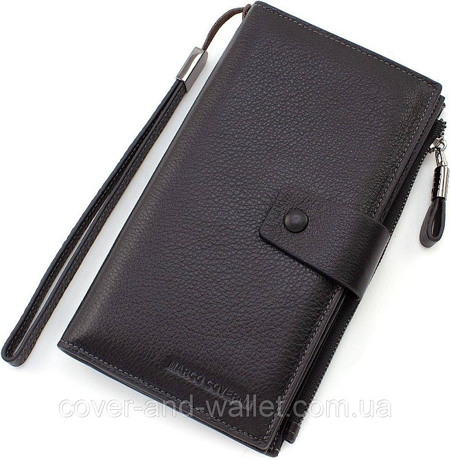 Стильный кожаный кошелек клатч черного цвета для мужчин и женщин Marco Coverna (1426 black) Киев - изображение 7