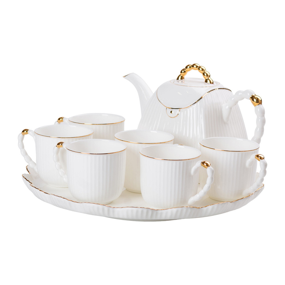 Чайний набір на 6 персон, із заварювальним чайником і підставкою, білий HP-15-4 Коломыя - изображение 8