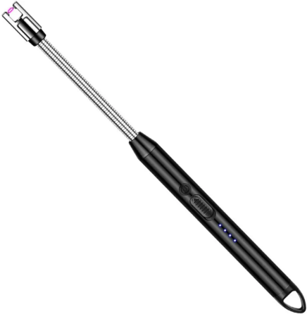 Электрическая плазменная зажигалка 2 шт. USB-C, длинная гибкая шейка 360°, индикатор заряда, ветрозащитная, черная Киев