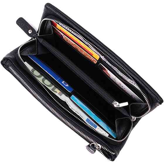 Жіночий гаманець-клатч із двома блискавками з натуральної шкіри ST Leather 22527 Чорний Київ