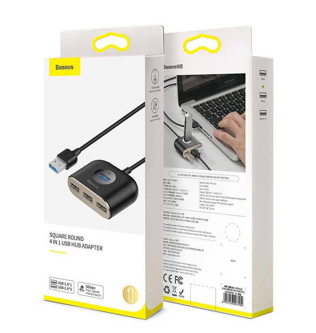 HUB адаптер Baseus Square Round 4in1 USB 3.0 to 1USB 3.0+3 USB 2.0+1micro USB CAHUB-AY01 (Черный) Николаев - изображение 9