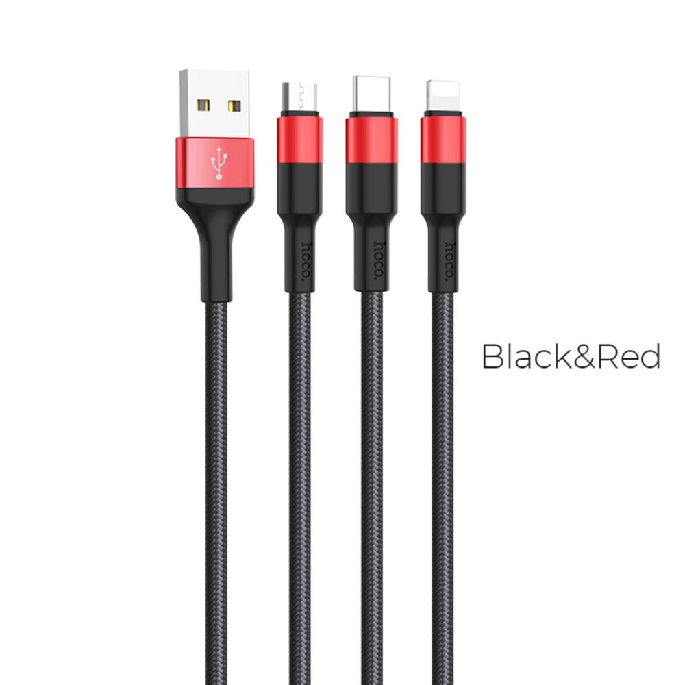 Кабель HOCO X26 Xpress one pull three charging cable iP+Micro+Type-C Black+Red Київ - фото 2