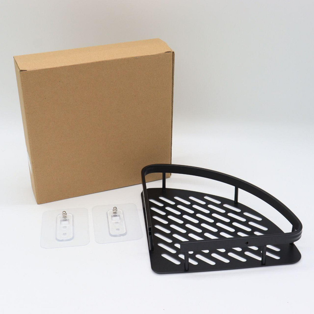 Кутова полиця у ванну (28х21х4,3 см) 1шт, Чорна / Органайзер для ванної / Полиця настінна металева Київ - фото 10