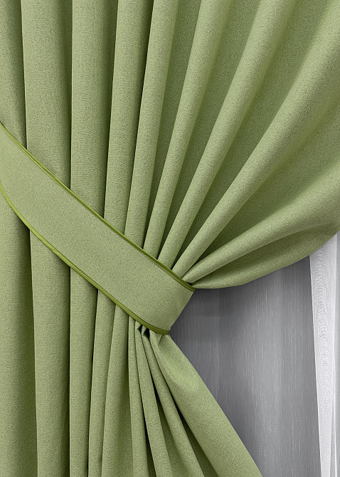Комплект штор VR-Textil 100% блэкаут ASHEN NIGHT 100х270 2шт и Тюль 300х270 1841ш-1153т оливковый с белым 71-081/1 Киев - изображение 4
