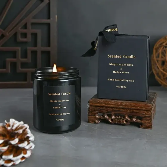 Свеча ароматическая в стекляной банке с крышкой, аромат - можевельника и лаванды,в черной подарочной упаковке Каменец-Подольский