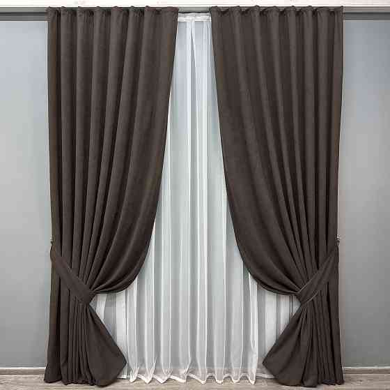Комплект готовых штор VR-Textil Микровелюр Petek YL № 1892ш Венге 200х290 см 2 шт (32-275) Киев