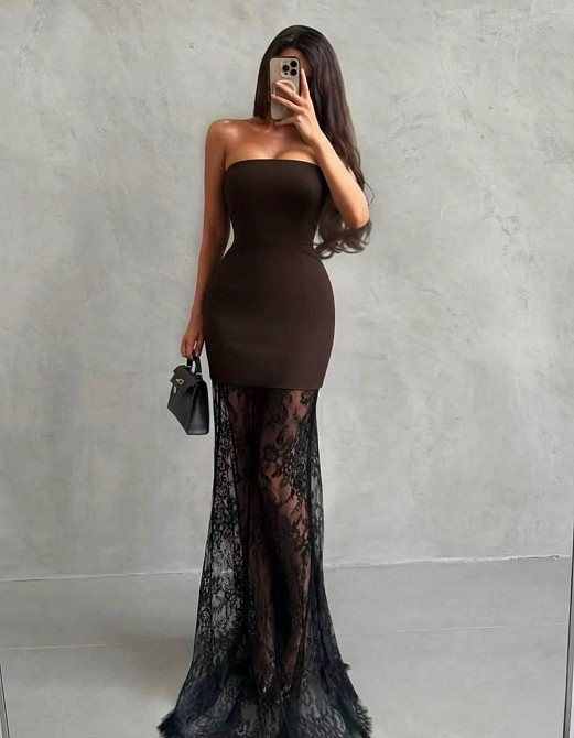 Женское вечернее элегантное платье-юбка   костюмка + нежный гипюр Шоколад, 42/44 Одесса - изображение 3