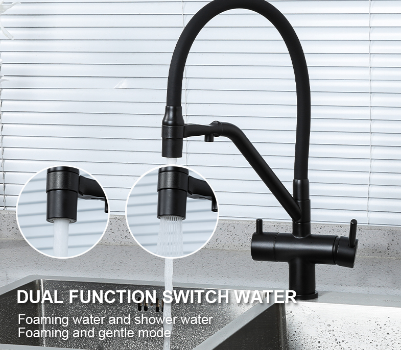 Кухонний змішувач Koer KB-72006-05 для питної води з гнучким виливом на підставці латунь/чорний (KR3380) Чернівці - фото 3