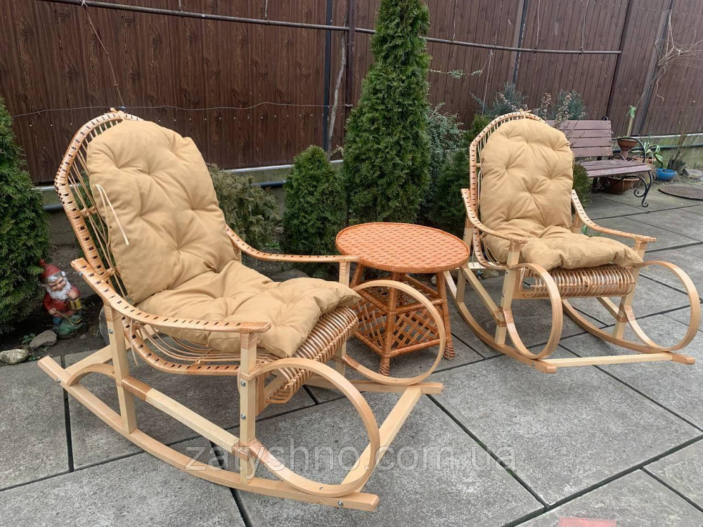 Крісло гойдалка з лози кавова з кавовою накидкою Київ - фото 7