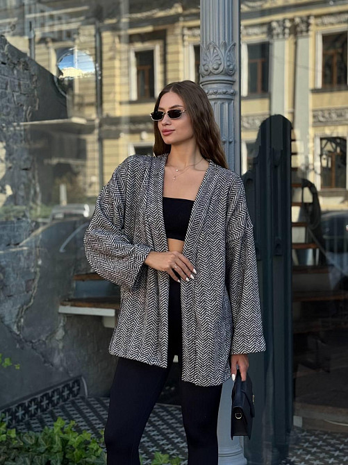 Жіночий теплий модний кардиган альпака сіро-чорний, 42/44 Одеса - фото 1