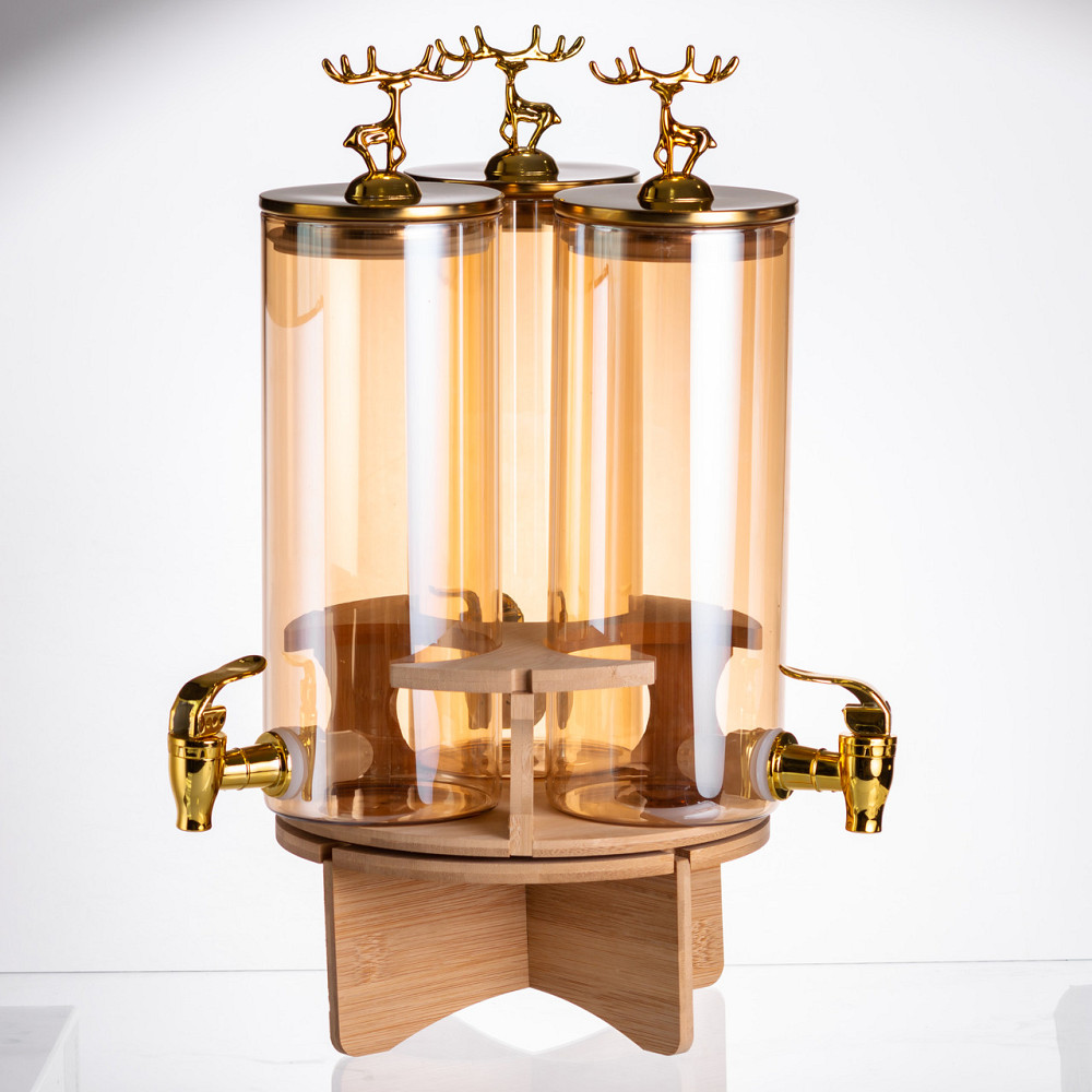Yiwu Лимонадниця скляна 3в1 на підставці із золотими кранами 5.5 л HP-34-28 Київ - фото 8