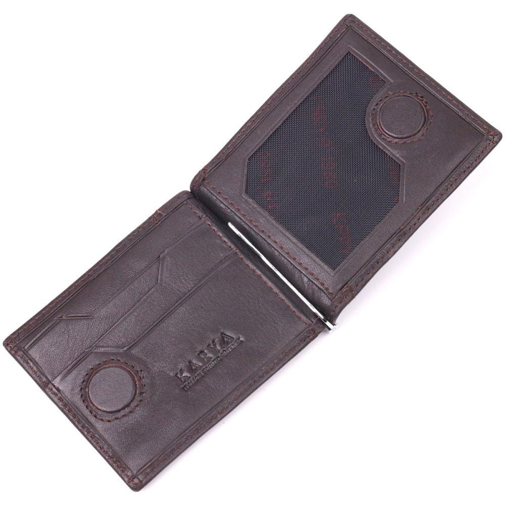 Надійний чоловічий затиск із натуральної шкіри KARYA 21417 Коричневий Київ - фото 7