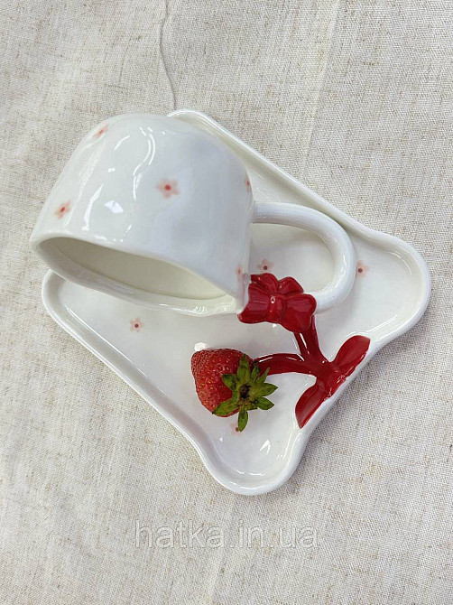 Чашка з блюдцем кераміка Olens "Червоні банти" 220 мл 8030-438 Київ - фото 2