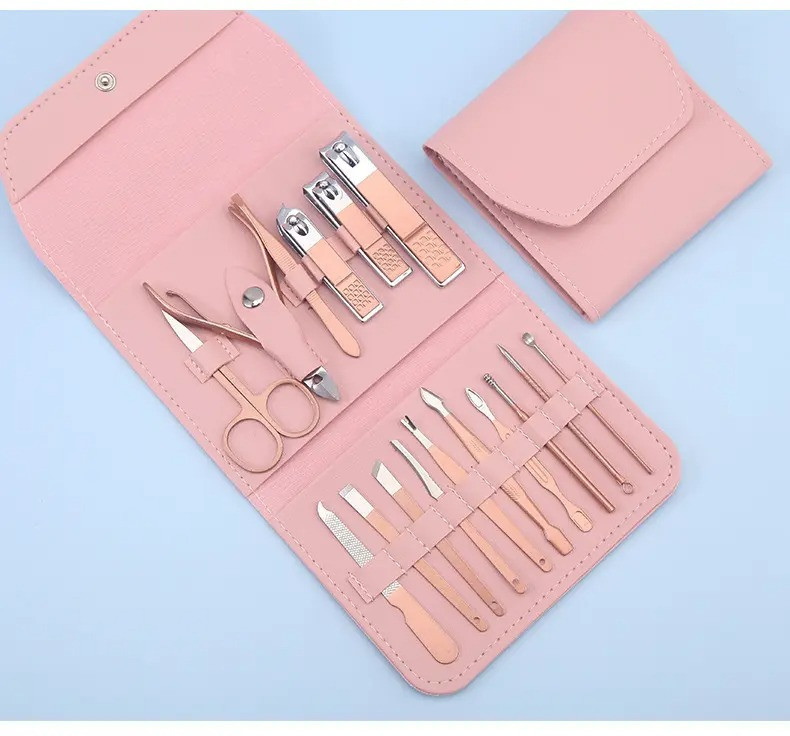 Набір для манікюру і педикюру в кейсі, пінцет, пилочка, ножиці універсальні предмети 16 шт, колір кораловий Кам'янець-Подільський - фото 3