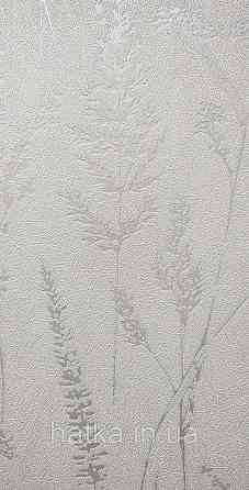 Шпалери вінілові на флізеліні Grandeco Universe 5 гілки листя квіти польові сріблясті на білому Київ