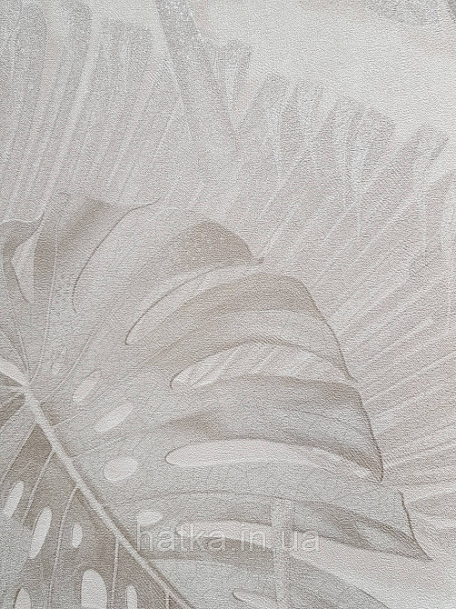 Шпалери вініл на флізеліні гарячого тиснення DU&KA Natura1.06х10 листя монстери пальми бежеві молочні срібло Київ - фото 3