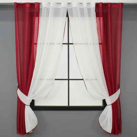 Кухонні штори VR-Textil № 017к комбіновані з підв'язками красный с молочным 265х170 см (52-0925) Киев
