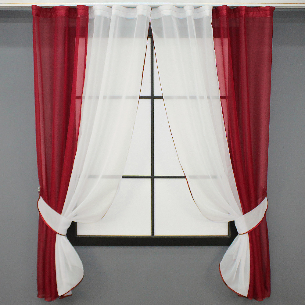 Кухонні штори VR-Textil № 017к комбіновані з підв'язками красный с молочным 265х170 см (52-0925) Киев - изображение 1